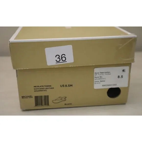 Michael Kors Women's Sz 8.5M Black Saffiano Leather MK Plate Thong Sandals - Picture 14 of 14